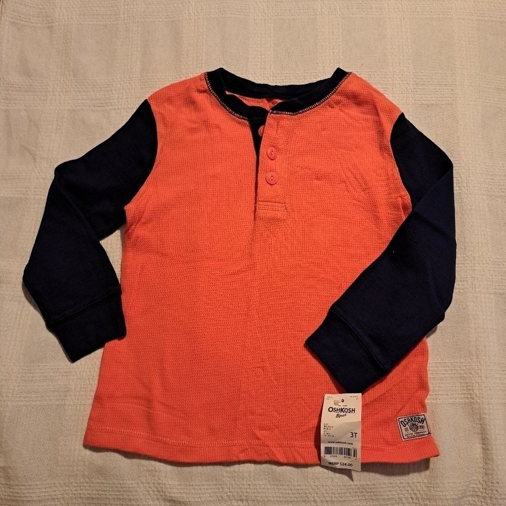 Oshkosh B'Gosh boys 3T navy and orange waffle shirt. New